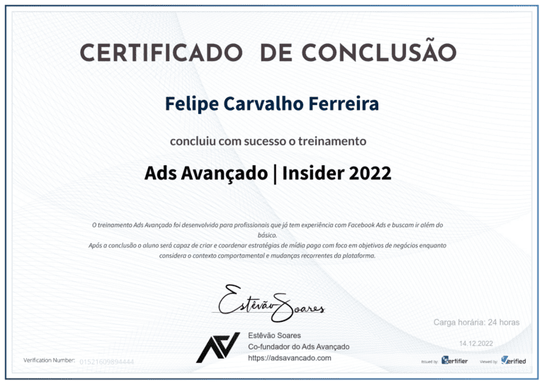 Certificado AdsAvançado Meta Ads - Estêvão Soares