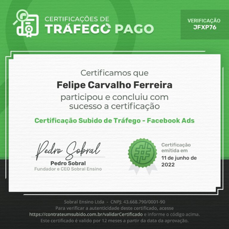 Certificado Comunidade Sobral de Tráfego - Facebook Ads