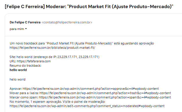 Tentativa de Trackback malicioso pro meu próprio site